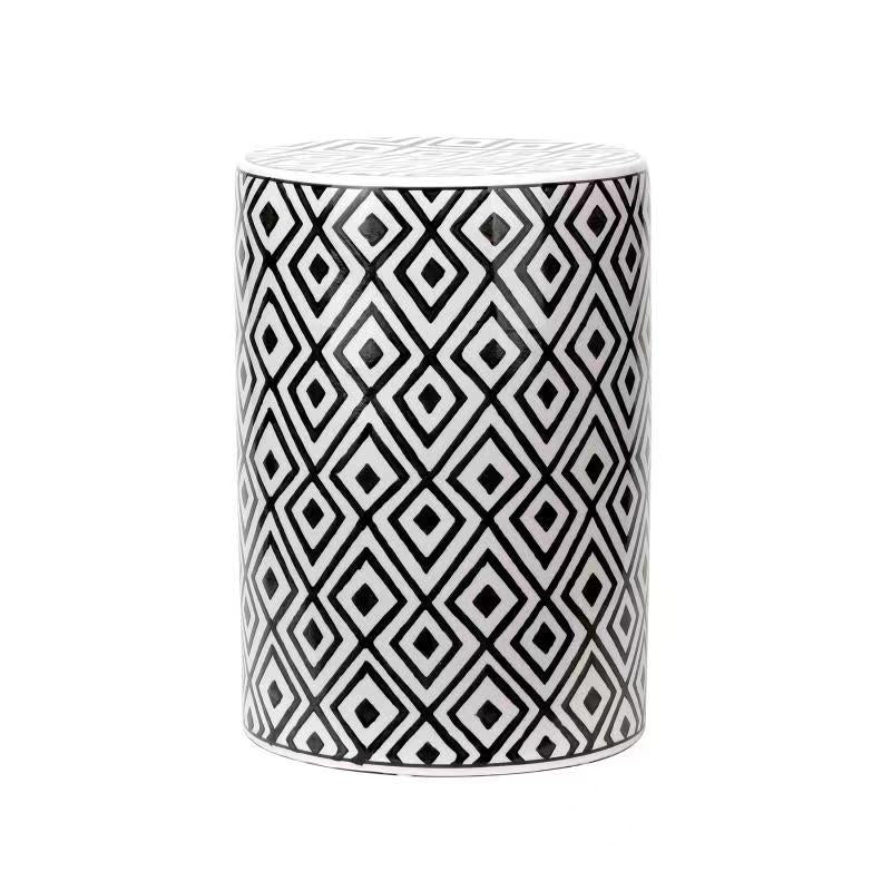 Ceramic Black and White Diamond Pattern Garden Stool