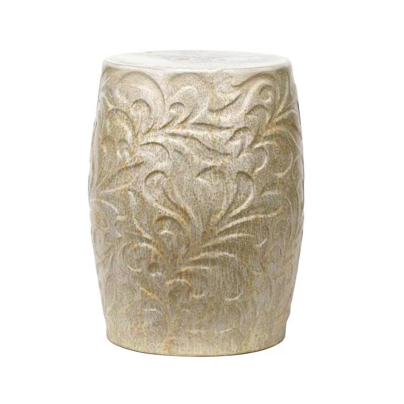 Ceramic Engraved Foliage Garden Stool