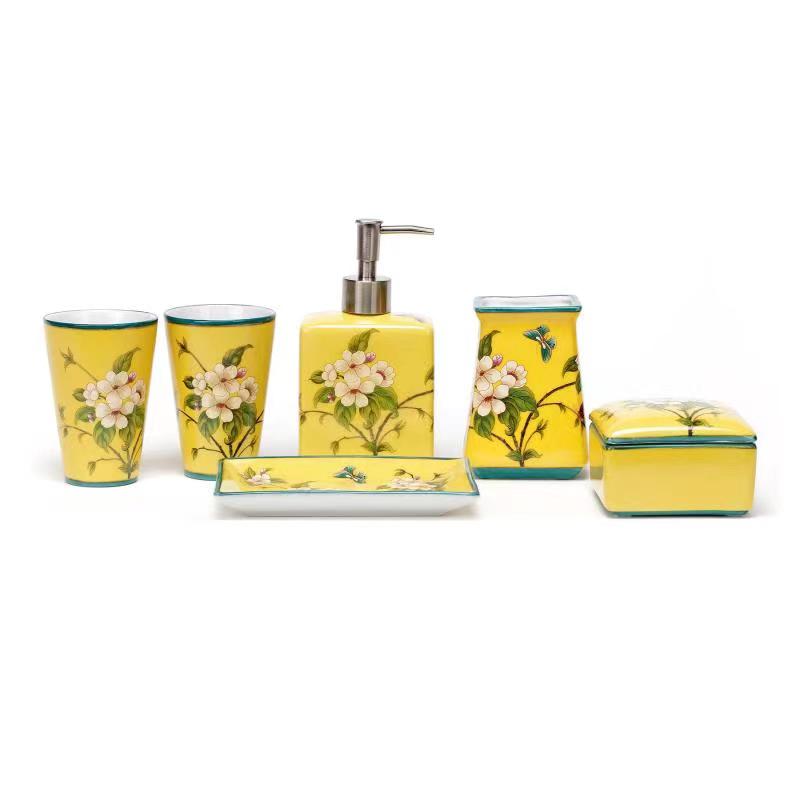 Porcelain Floral Motif Bathroom Accessory Set 6