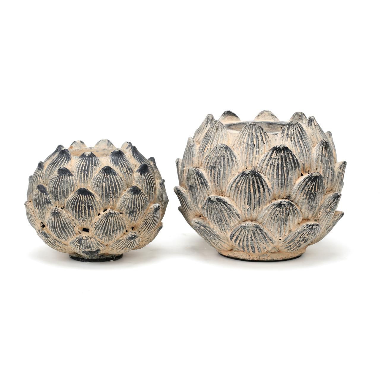 Cement Artichoke Candleholders S/2